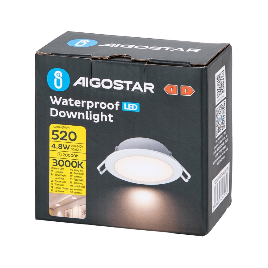 Aigostar - LED Kopalniška vgradna svetilka LED/4,8W/230V 3000K bela IP65