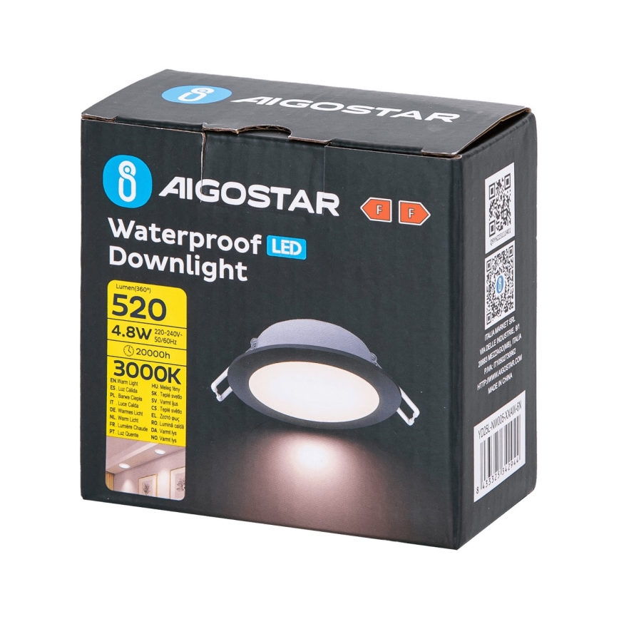 Aigostar - LED Kopalniška vgradna svetilka LED/4,8W/230V 3000K črna IP65