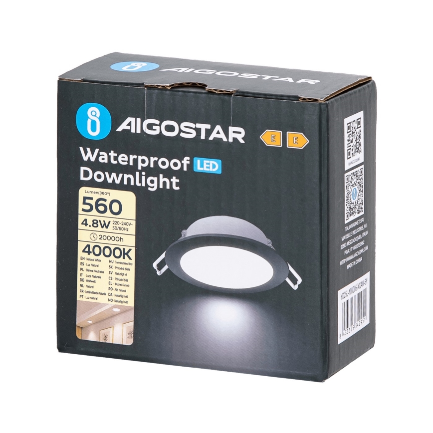 Aigostar - LED Kopalniška vgradna svetilka LED/4,8W/230V 4000K črna IP65