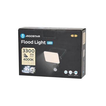 Aigostar - LED Reflektor s senzorjem LED/30W/230V 4000K IP65 črna