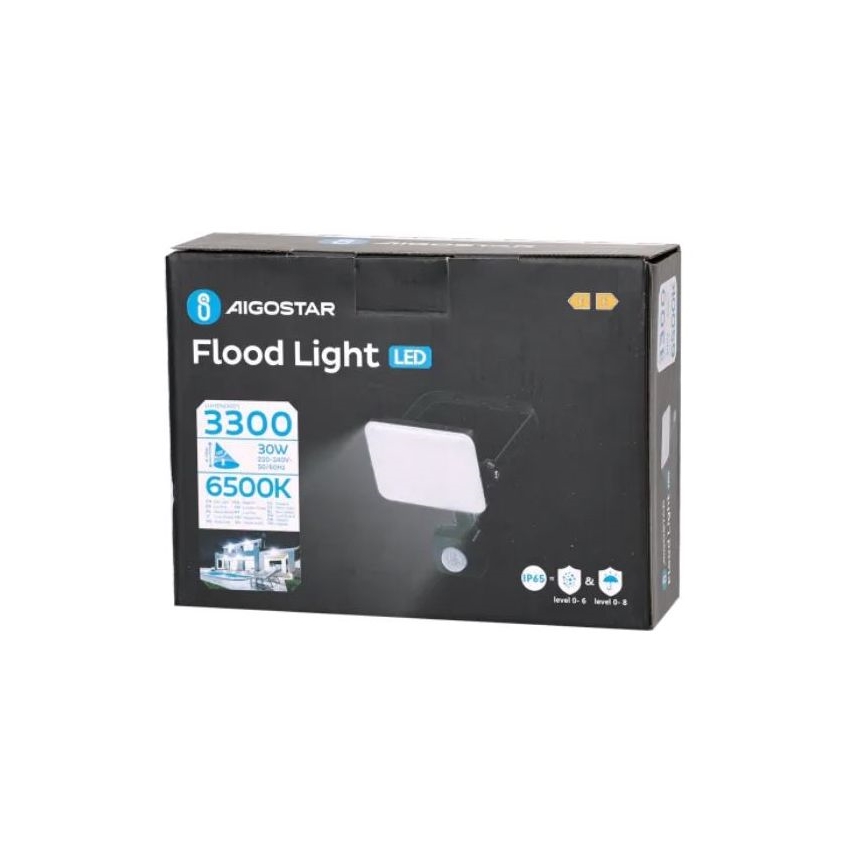 Aigostar - LED Reflektor s senzorjem LED/30W/230V 6500K IP65 črna