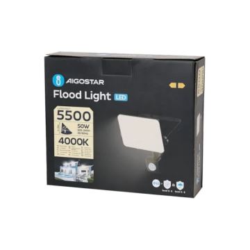 Aigostar - LED Reflektor s senzorjem LED/50W/230V 4000K IP65 črna