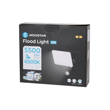 Aigostar - LED Reflektor s senzorjem LED/50W/230V 6500K IP65 črna