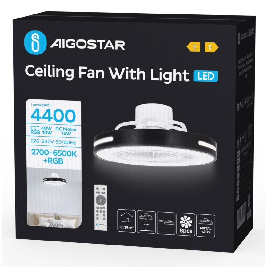 Aigostar - LED RGB Zatemnitveni stropni ventilator LED/40W/230V 2700-6500K + Daljinski upravljalnik