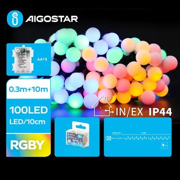 Aigostar - LED RGBY Zunanji božična veriga 100xLED/3xAA/8 funkcij 10,3 m IP44