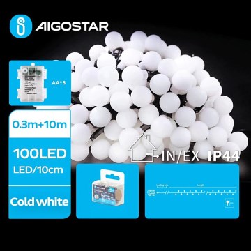 Aigostar - LED Zunanja božična veriga 100xLED/3xAA/8 funkcij 10,3 m IP44 hladno bela