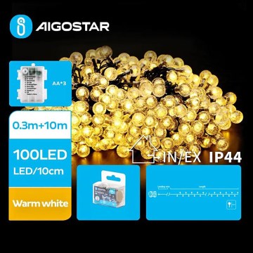 Aigostar - LED Zunanja božična veriga 100xLED/3xAA/8 funkcij 10,3 m IP44 topla bela