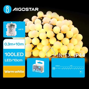 Aigostar - LED Zunanja božična veriga 100xLED/3xAA/8 funkcij 10,3 m IP44 topla bela