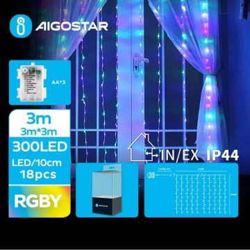 Aigostar - LED Zunanja božična veriga 300xLED/8 funkcij 3xAA 6x3m IP44 multicolor