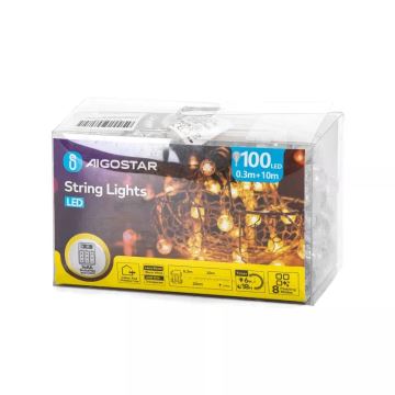 Aigostar - LED Zunanja božična veriga 100xLED/3xAA/8 funkcij 10,3 m IP44 topla bela