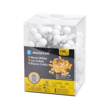 Aigostar - LED Zunanja božična veriga 100xLED/3xAA/8 funkcij 10,3 m IP44 topla bela