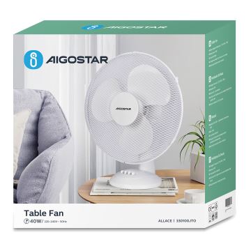 Aigostar - Namizni ventilator 40W/230V bela