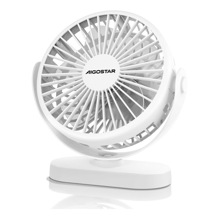 Aigostar - Polnilni namizni ventilator 4W/5V 1500mAh bela