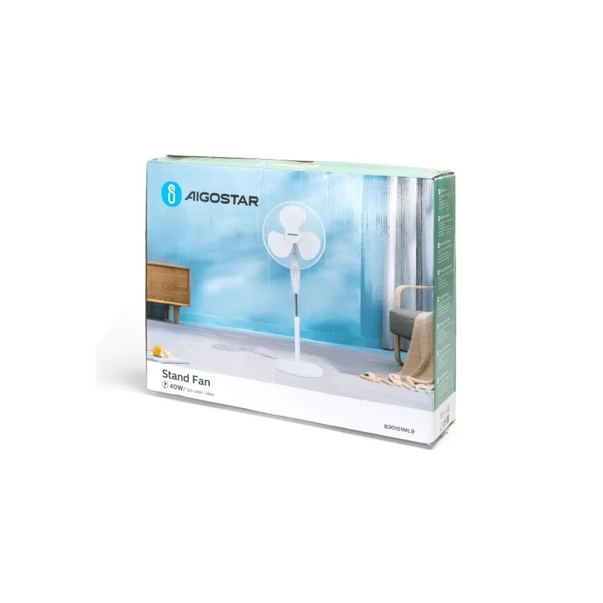 Aigostar - Stoječi ventilator 40W/230V bela