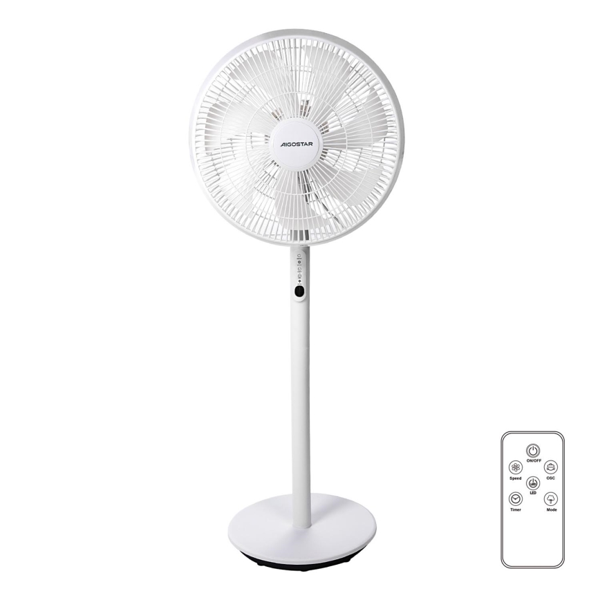 Aigostar - Stoječi ventilator 45W/230V bela + Daljinski upravljalnik