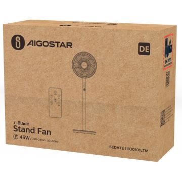 Aigostar - Stoječi ventilator 45W/230V bela + Daljinski upravljalnik