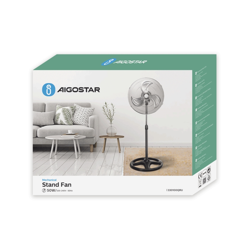 Aigostar - Stoječi ventilator 55W/230V krom/črna