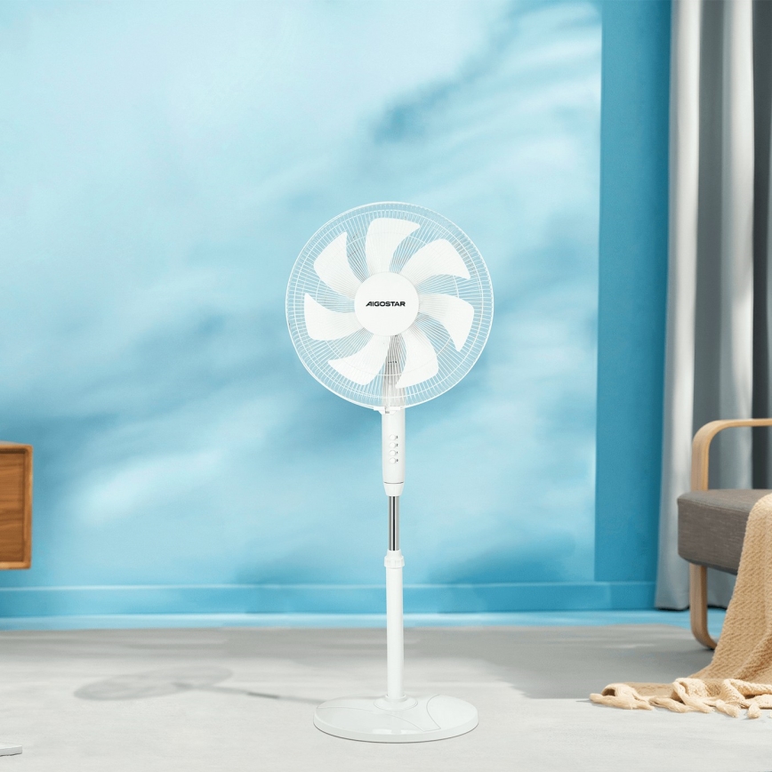 Aigostar - Stoječi ventilator 60W/230V bela