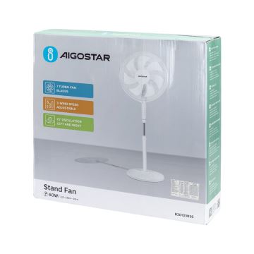 Aigostar - Stoječi ventilator 60W/230V bela