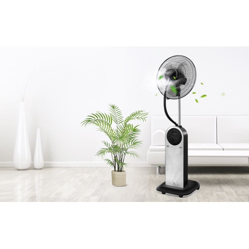 Aigostar - Stoječi ventilator z megličnim efektom 95W/230V črna/siva + Daljinski ventilator