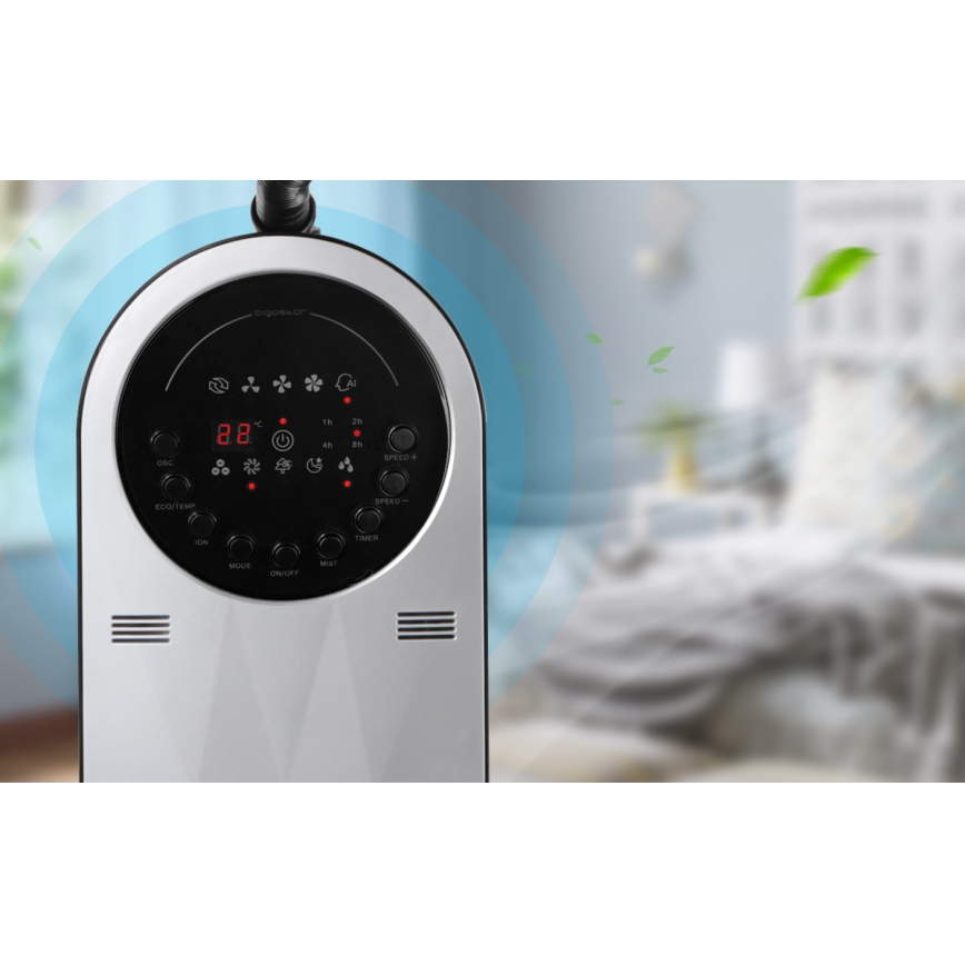 Aigostar - Stoječi ventilator z megličnim efektom 95W/230V črna/siva + Daljinski ventilator