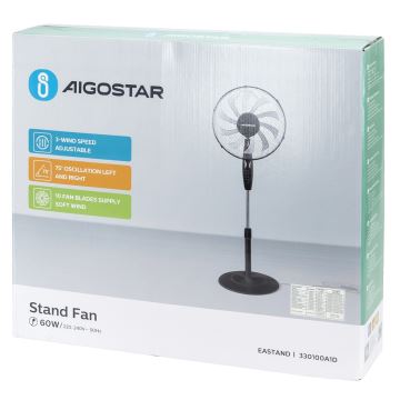 Aigostar - Talni ventilator 60W/230V črna