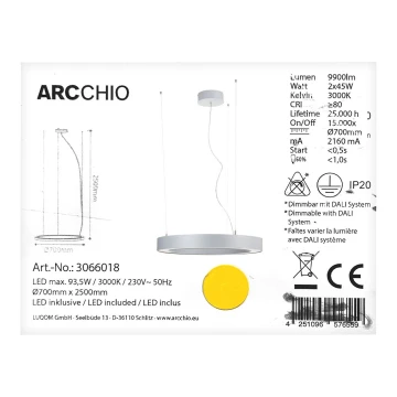 Arcchio - LED Lestenec na vrvici PIETRO 2xLED/45W/230V