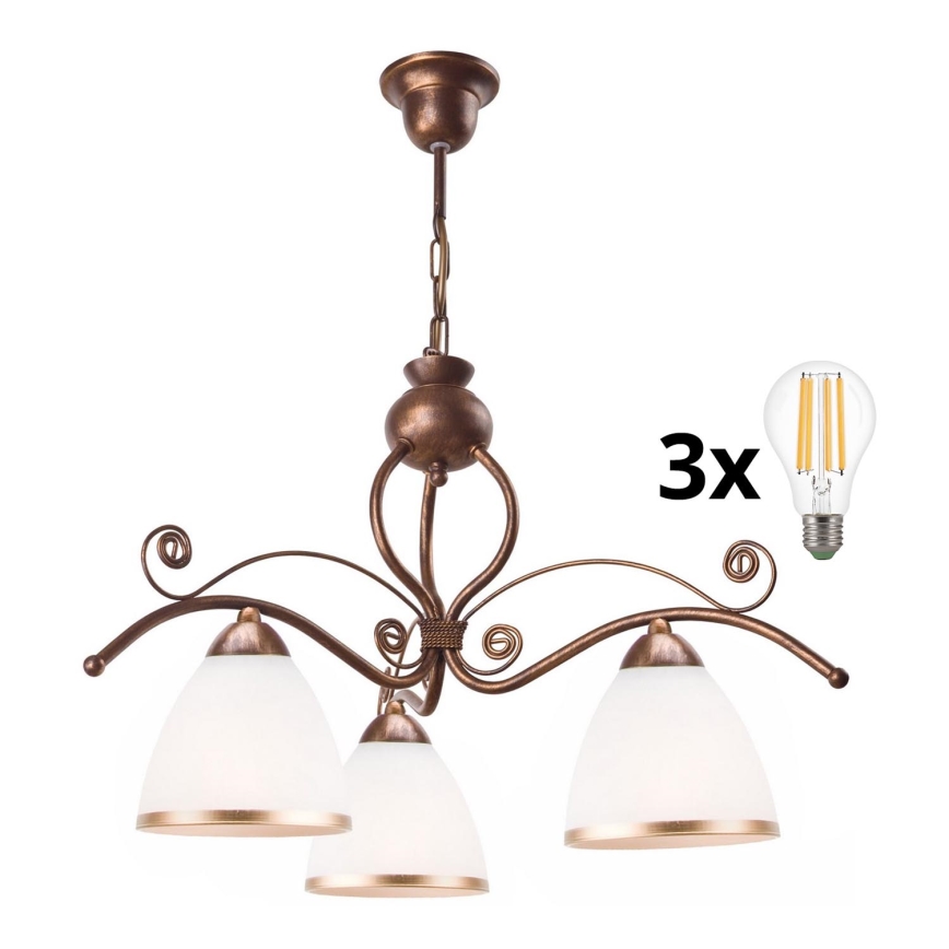 Brilagi - LED Lestenec na verigi ANTICO 3xE27/60W/230V bronasta patina