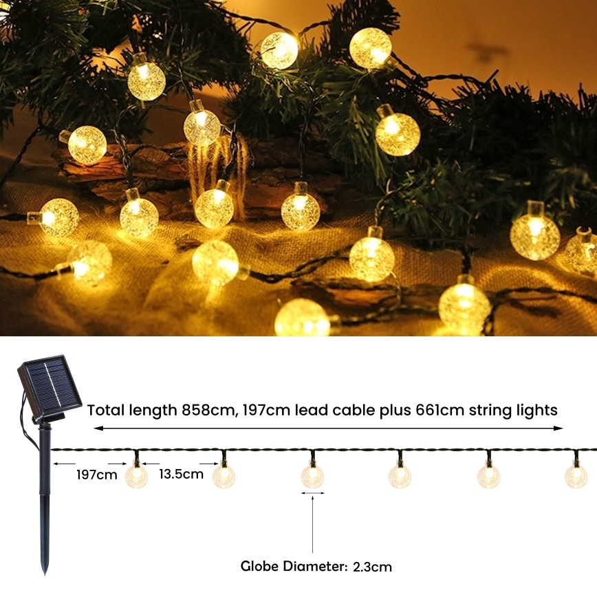 Brilagi - LED Solarna dekorativna veriga BUBBLE 50xLED/8 funkcij 7m IP65 topla bela