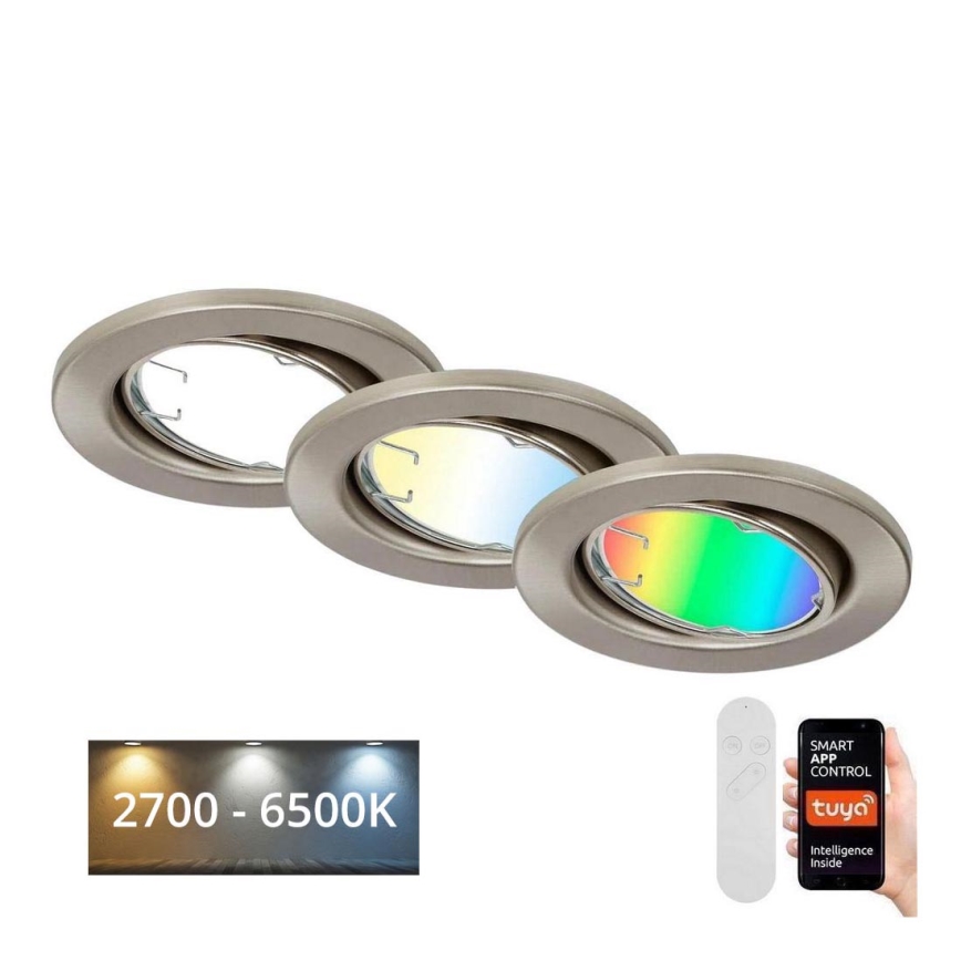 Brilo - SET 3x LED RGBW Zatemnitvena kopalniška svetilka 1xGU10/4,9W/230V 2700-6500K Wi-Fi Tuya IP23 + Daljinski upravljalnik