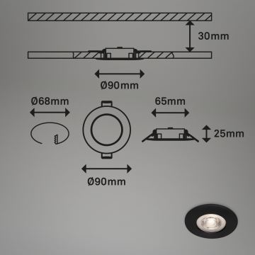 Brilo - SET 4x LED Kopalniška vgradna svetilka LED/4,9W/230V IP44 črna