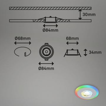 Briloner - SET 3x LED RGBW Zatemnitvena kopalniška vgradna svetilka LED/5W/230V 3000-6500K IP44 + Daljinski upravljalnik