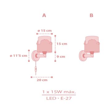 Dalber 61179S - Otroška stenska svetilka WHALE DREAMS 1xE27/15W/230V roza
