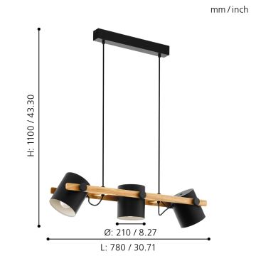 Eglo - Lestenec na vrvici 3xE27/60W/230V - FSC certifikat