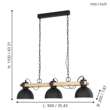 Eglo - Lestenec na verigi 3xE27/28W/230V - FSC certifikat