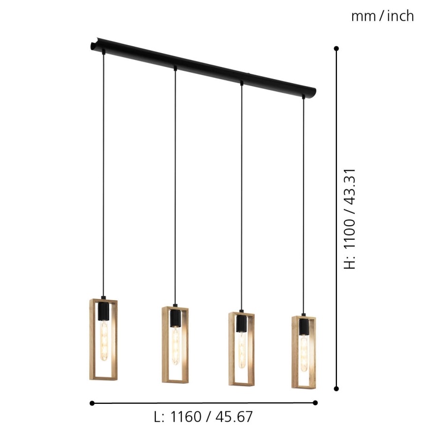 Eglo - Lestenec na vrvici 4xE27/60W/230V - FSC certifikat