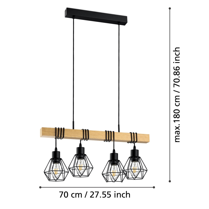 Eglo - Lestenec na vrvici 4xE27/60W/230V - FSC certifikat