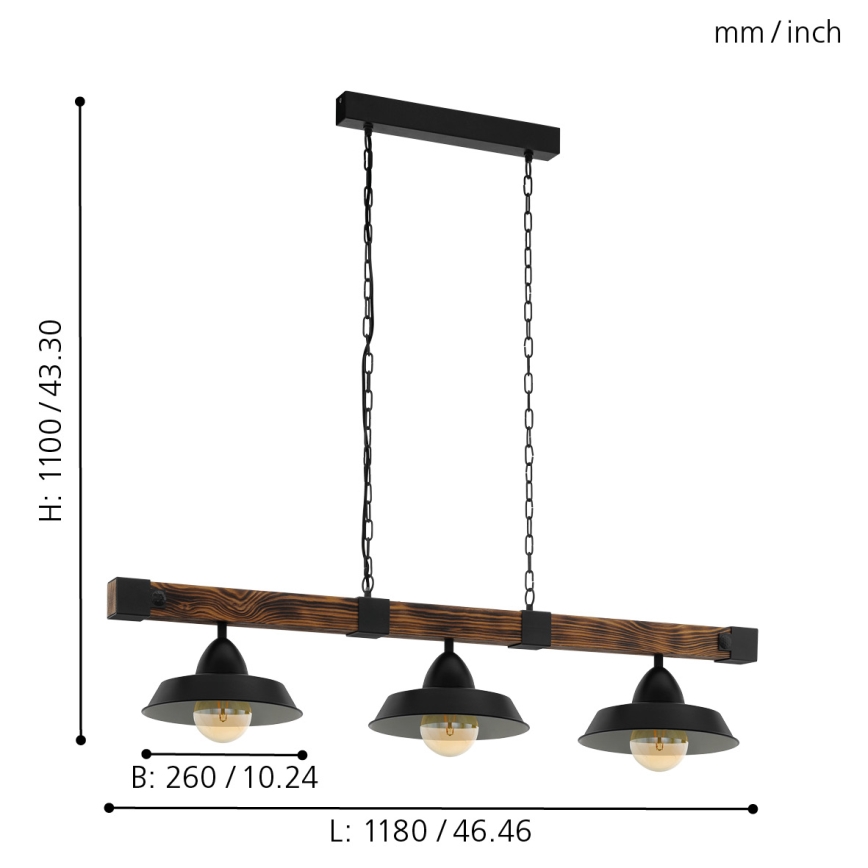 Eglo - Lestenec na verigi 3xE27/60W/230V - FSC certifikat