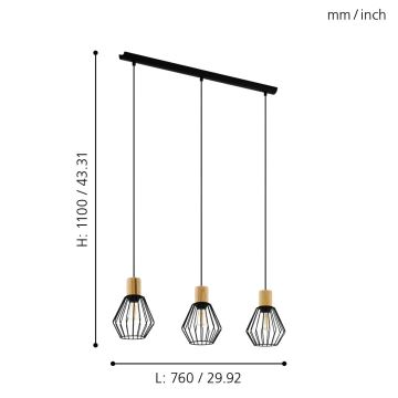 Eglo - Lestenec na vrvici 3xE27/60W/230V - FSC certifikat