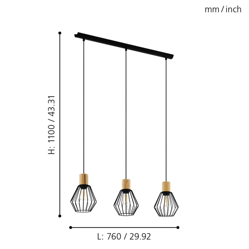 Eglo - Lestenec na vrvici 3xE27/60W/230V - FSC certifikat