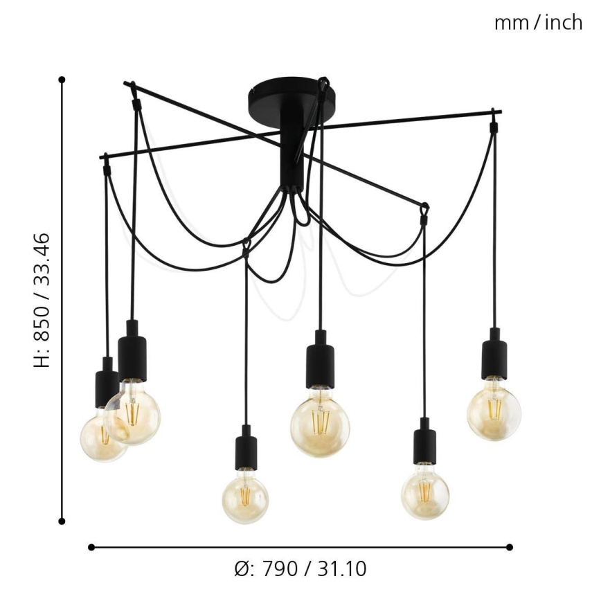 Eglo - Lestenec na vrvici 6xE27/60W/230V