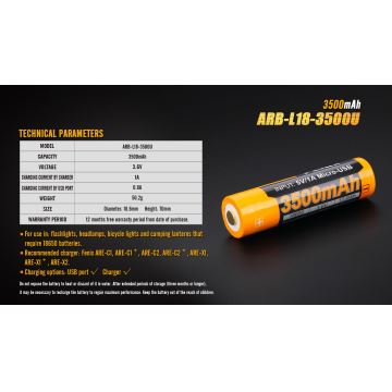 Fenix FE18650LI35USB - 1 kom. Napolnitvena baterija USB/3,6V 3500 mAh