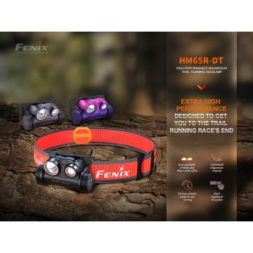 Fenix HM65RDTNEB -LED Polnilna naglavna svetilka LED/USB IP68 1500 lm 300 h vijolična/roza