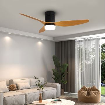 Immax NEO 07142-B - LED Stropni ventilator NEO LITE FRESCO LED/18W/230V Tuya Wi-Fi črn/les + Daljinski upravljalnik