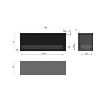 InFire - Kotni BIO kamin 110x45 cm 3kW črna