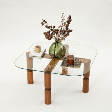 Klubska mizica KEI 40x80 cm rjava/prozorna