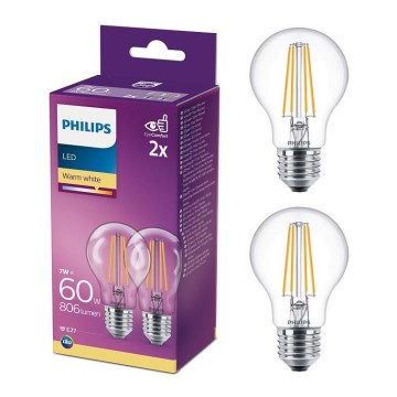 KOMPLET 2x LED Žarnica Philips A60 E27/7W/230V 2700K