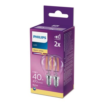 KOMPLET 2x LED Žarnica Philips P45 E14/4,3W/230V 2700K