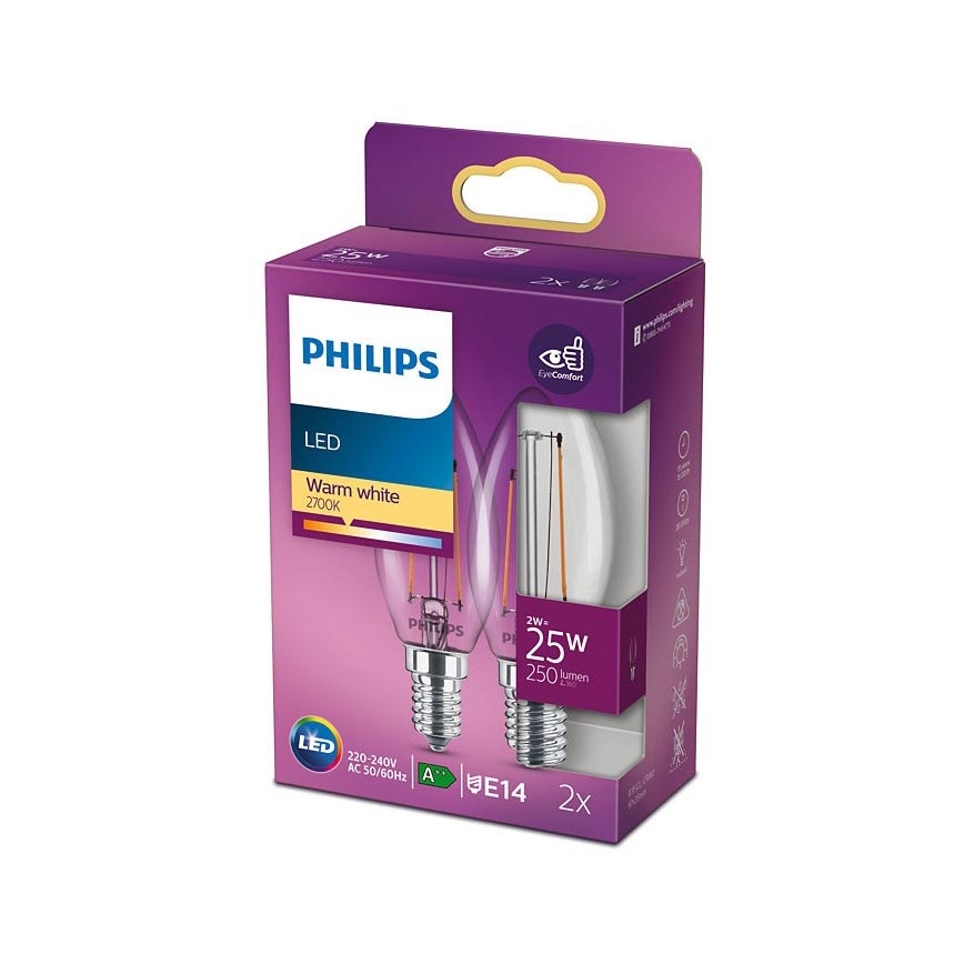 KOMPLET 2x LED Žarnica VINTAGE Philips E14/2W/230V 2700K