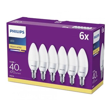 KOMPLET 6x LED Žarnica Philips B35 E14/5,5W/230V 2700K